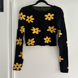Forever 21 Black Cardigan with Yellow Flowers